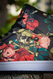 Rose & Skulls Pattern Old School Men's High Top Sneakers