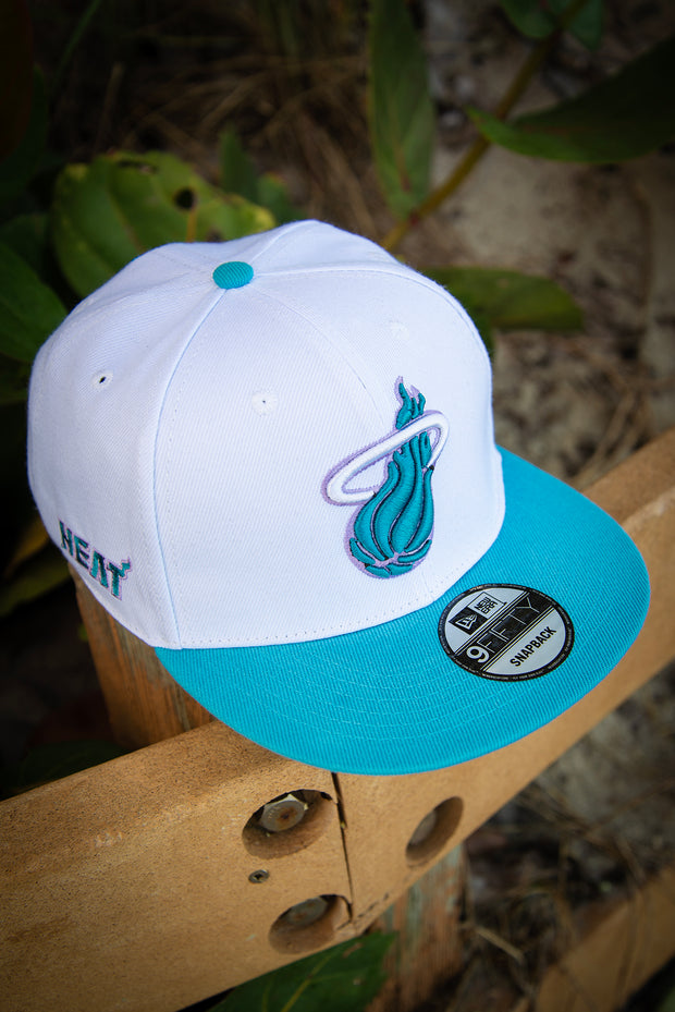 Miami Heat Teal Lavender White 9fifty New Era Fits Snapback Hat