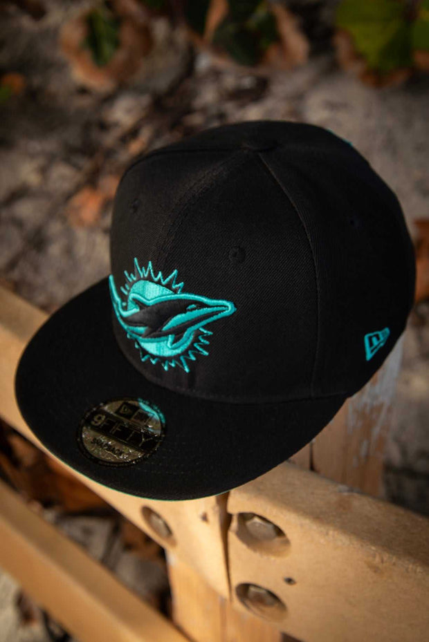 Miami Dolphins All Teal Calligraphy New Era Fits Snapback Hat