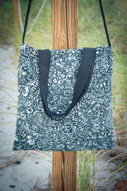 Devious Doodle Print Medium Canvas Tote Bag