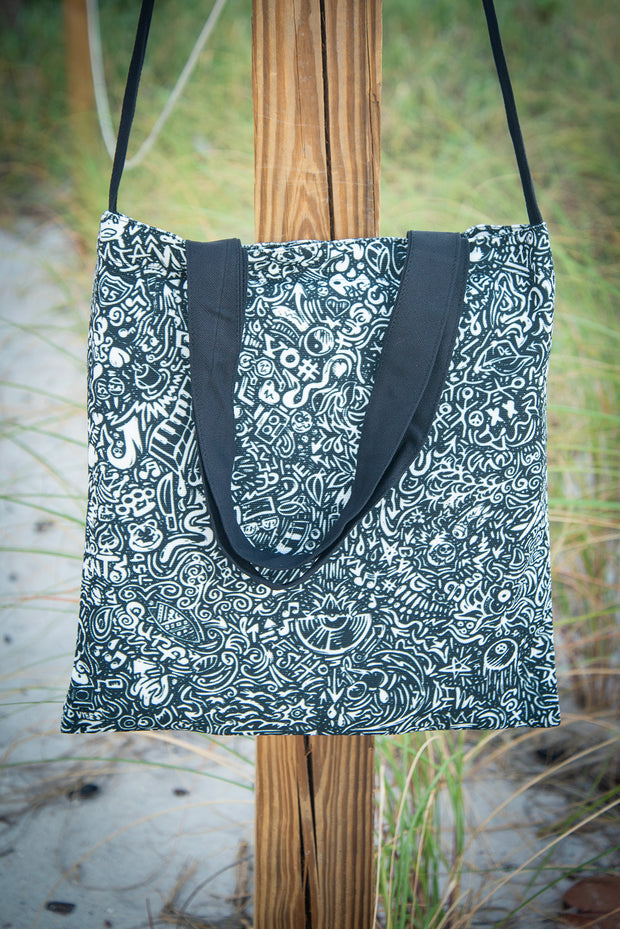 Devious Doodle Print Medium Canvas Tote Bag