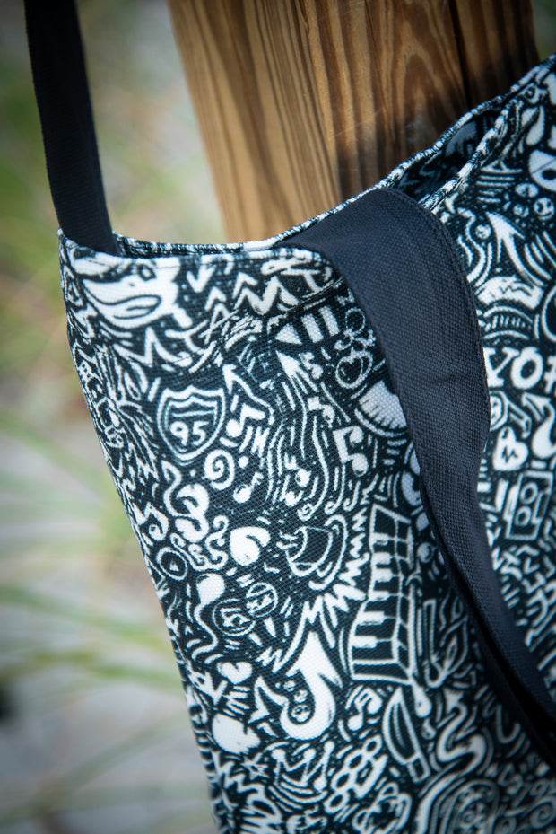 Devious Doodle Print Medium Canvas Tote Bag