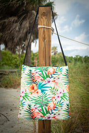 Flamingo Floral Watercolor Pattern Medium Canvas Tote Bag