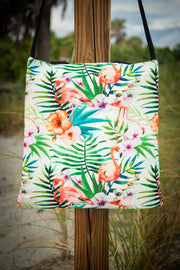 Flamingo Floral Watercolor Pattern Medium Canvas Tote Bag