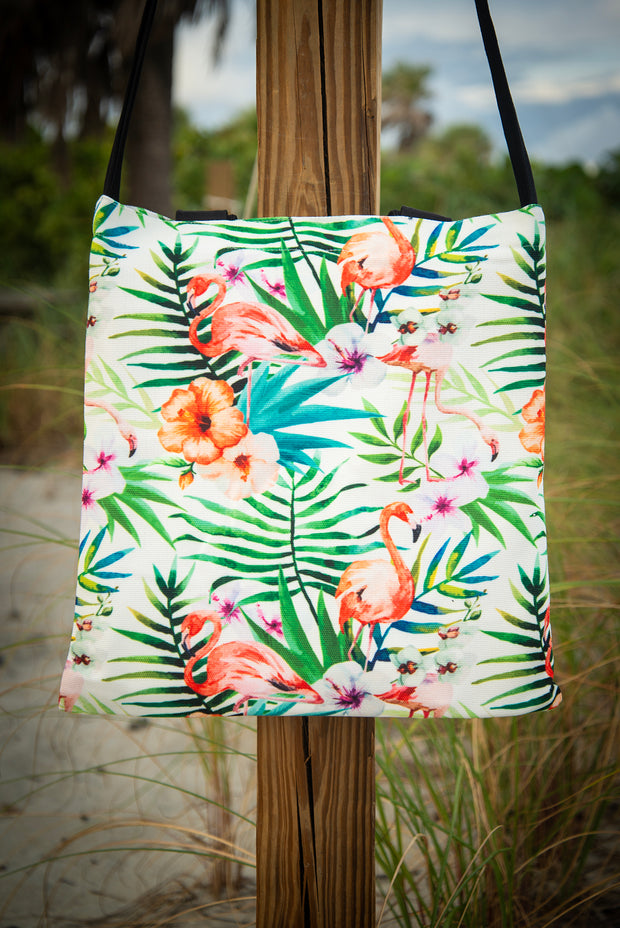 Flamingo Floral Watercolor Pattern Medium Canvas Tote Bag