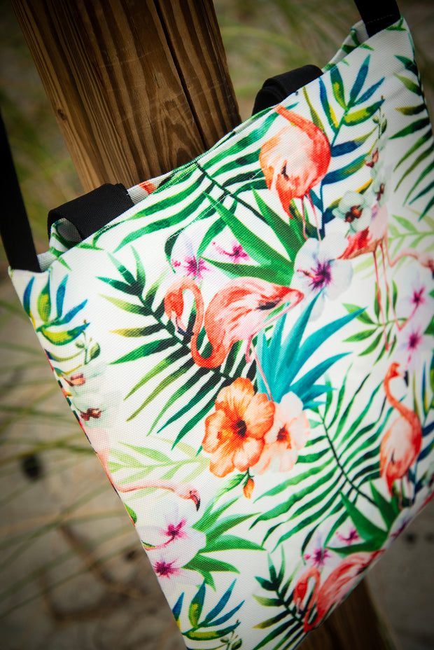 Flamingo Floral Watercolor Pattern Medium Canvas Tote Bag
