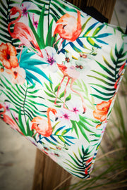 Flamingo Floral Watercolor Pattern Medium Canvas Tote Bag