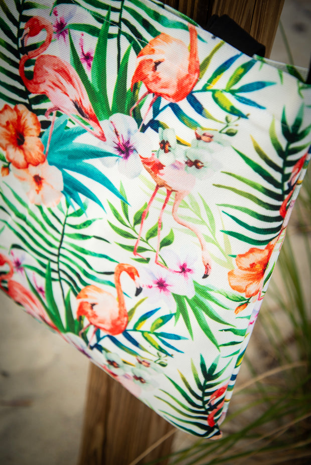 Flamingo Floral Watercolor Pattern Medium Canvas Tote Bag