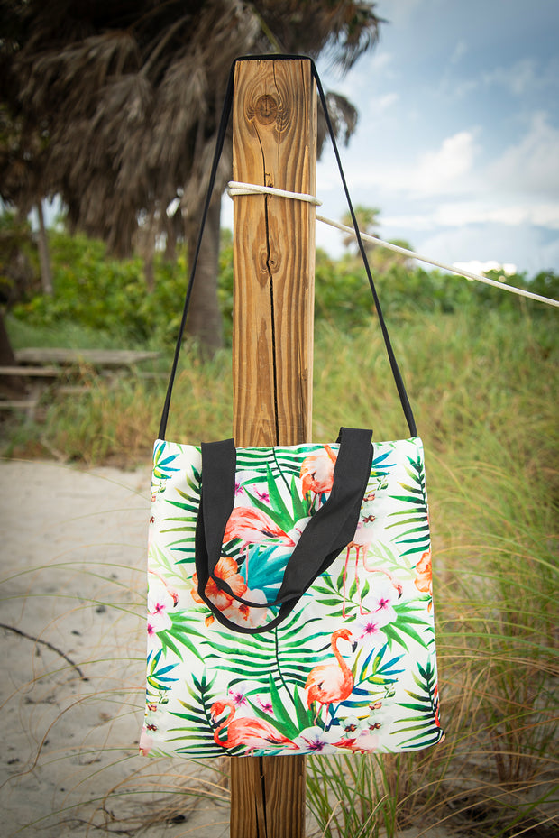 Flamingo Floral Watercolor Pattern Medium Canvas Tote Bag