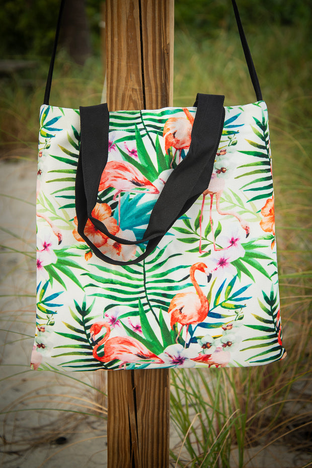 Flamingo Floral Watercolor Pattern Medium Canvas Tote Bag
