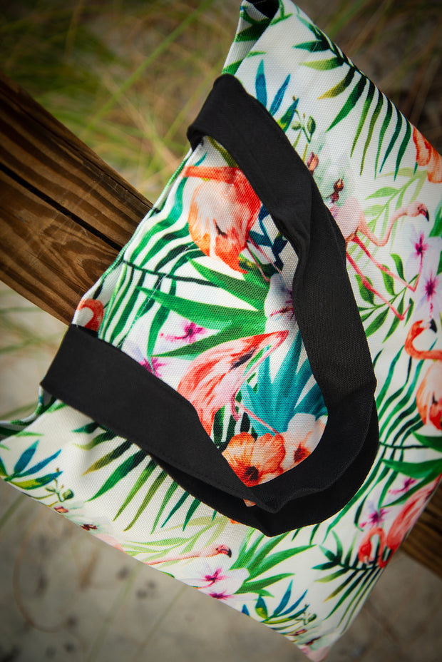 Flamingo Floral Watercolor Pattern Medium Canvas Tote Bag