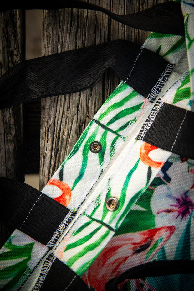 Flamingo Floral Watercolor Pattern Medium Canvas Tote Bag