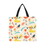 Flamingo Ducky Tropical Print Large Canvas Tote Bag