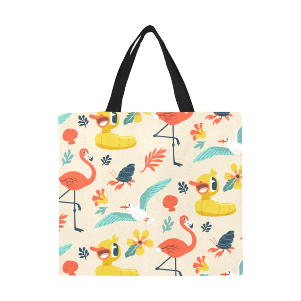Flamingo Ducky Tropical Print Large Canvas Tote Bag