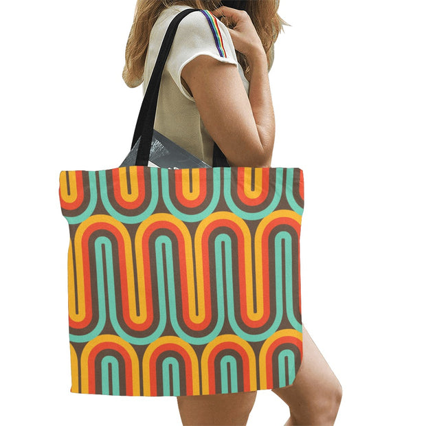 Retro Vibes Pattern 2 Large Canvas Tote Bag