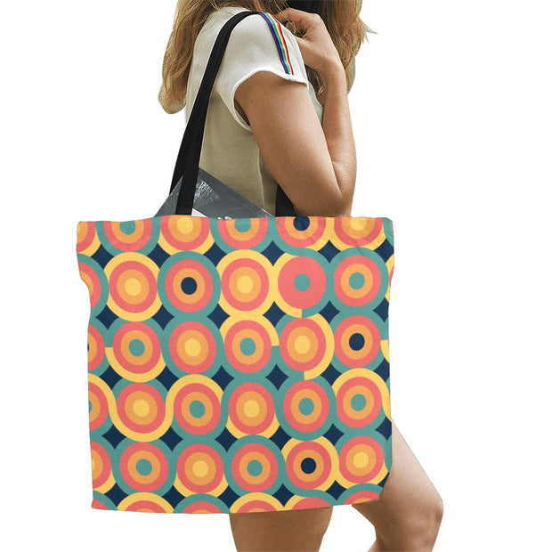 Retro Vibes Circles Pattern 2 Large Canvas Tote Bag