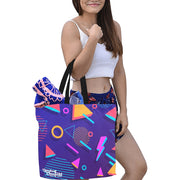 Retro Synth Wave Pattern 1 Large Canvas Tote Bag