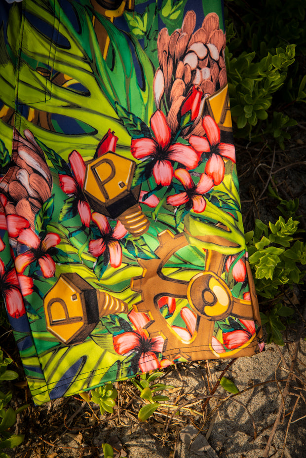 Mech Florale Burst Board Shorts Pixel Pancho Swimwear - Board Shorts Mech Florale Burst Board Shorts Mech Florale Burst Board Shorts - Devious Elements Apparel