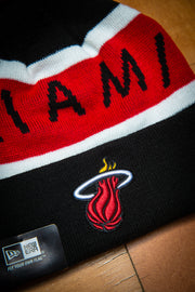 Miami Heat Rep Red Black Cuffed Knit Sport Beanie Hat with Pom New Era Hats Miami Heat Rep Red Black Cuffed Knit Sport Beanie Hat with Pom Miami Heat Rep Red Black Cuffed Knit Sport Beanie Hat with Pom - Devious Elements Apparel