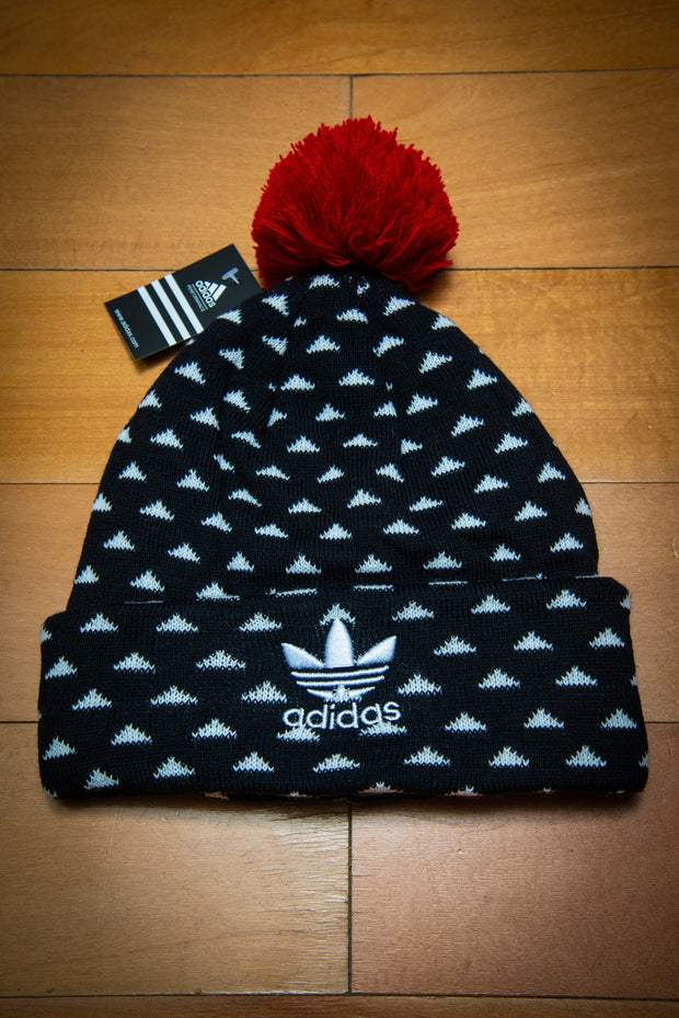 Adidas Originals Triangle Pattern Knit Sport Beanie Hat with Pom