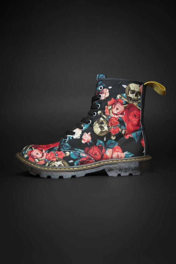 Rose & Skull Pattern Canvas Mens Boot Devious Elements Apparel shoes Rose & Skull Pattern Canvas Mens Boot Rose & Skull Pattern Canvas Mens Boot - Devious Elements Apparel