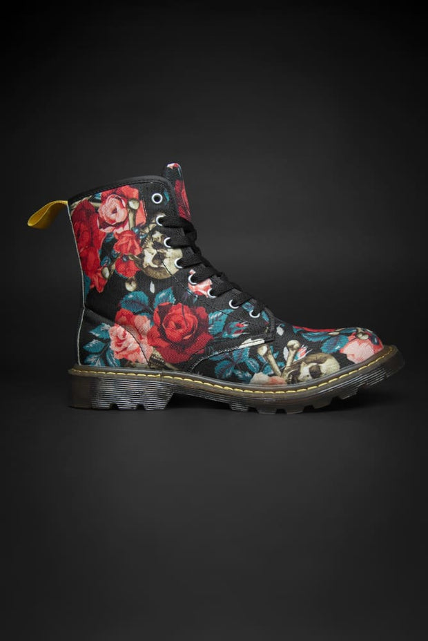 Rose & Skull Pattern Canvas Mens Boot Devious Elements Apparel shoes Rose & Skull Pattern Canvas Mens Boot Rose & Skull Pattern Canvas Mens Boot - Devious Elements Apparel