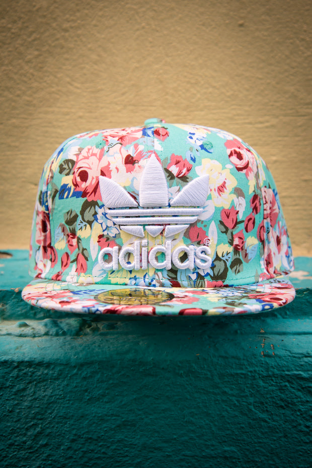 Adidas Logo Teal Pink Floral Snapback Hat