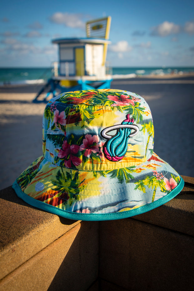 Miami Heat Logo Vice Tropic Pattern New Era Bucket Hat