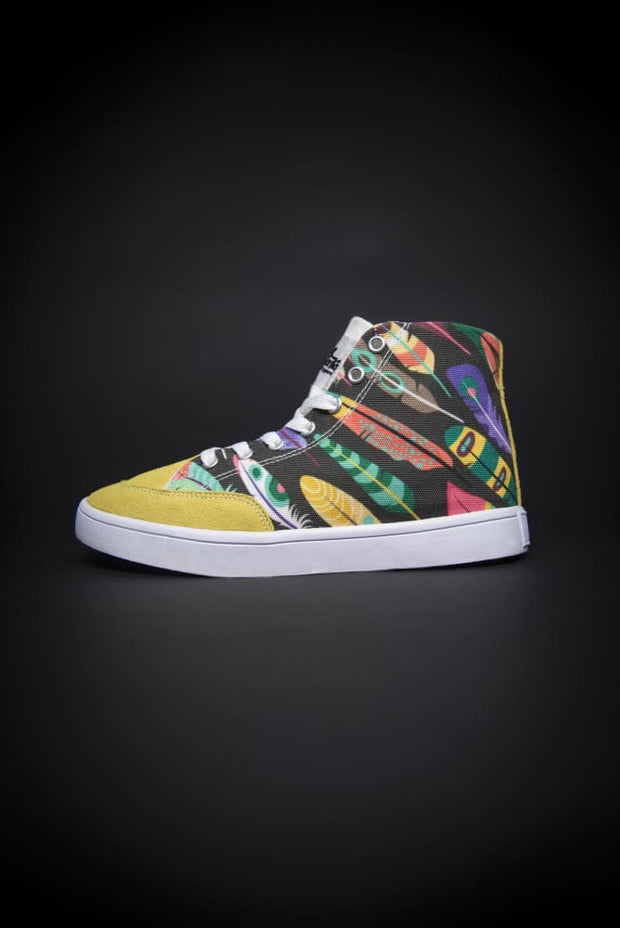 Colorful Feathers Print Canvas Hi-Top Ladies Sneakers Devious Elements Apparel shoes Colorful Feathers Print Canvas Hi-Top Ladies Sneakers Colorful Feathers Print Canvas Hi-Top Ladies Sneakers - Devious Elements Apparel