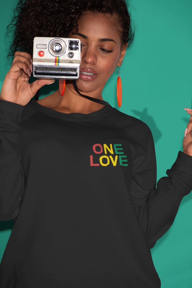 One Love Tri Color Embroidered Unisex Crew Sweatshirt Carlos Solano Sweatshirt One Love Tri Color Embroidered Unisex Crew Sweatshirt One Love Tri Color Embroidered Unisex Crew Sweatshirt - Devious Elements Apparel