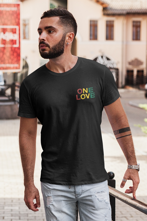 One Love Tri Color Embroidery Chest Unisex Crew T-Shirt